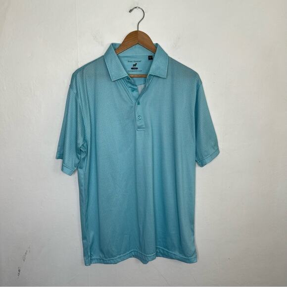 Horn Legend Performance Luxury Blue White Gingham Polo Embroidered Sleeve Shirt - Picture 11 of 11